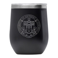 USC Trojans Corkcicle Black Seal Engraved Stemless Wine Glass